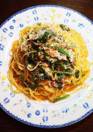 青菜とベーコンのトマトクリームパスタ-レシピのメイン写真