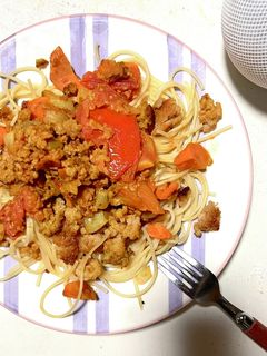 簡単!大豆ミートでキーマカレーパスタ♪-レシピのメイン写真