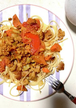 簡単！大豆ミートでキーマカレーパスタ♪-レシピのメイン写真