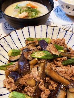 簡単☆豚肉となすとオクラの炒めもの-レシピのメイン写真