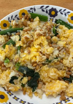 レンチン納豆チャーハン（卵、ほうれん草入り）-レシピのメイン写真