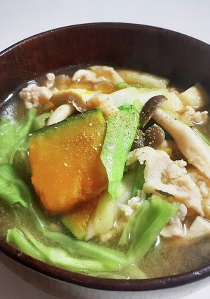 かぼちゃきのこの豚汁☆冷凍野菜活用レシピ-レシピのメイン写真