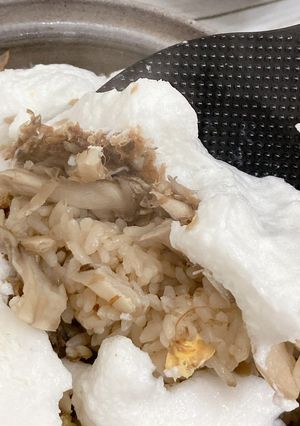 雪におおわれた舞茸炊き込みご飯-レシピのメイン写真