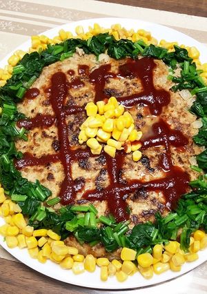 パーティーに！大きなひまわりハンバーグ-レシピのメイン写真