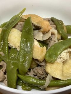豚こま肉とインゲンとすしあげの煮物♬-レシピのメイン写真