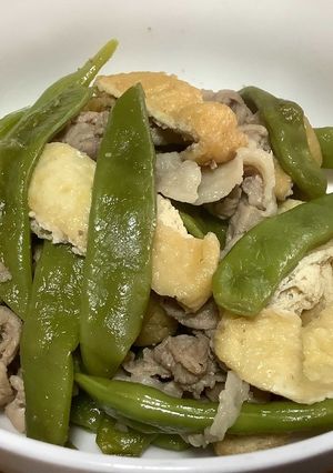 豚こま肉とインゲンとすしあげの煮物♬-レシピのメイン写真