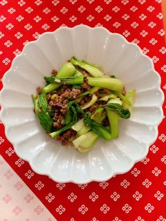 青梗菜とひき肉のオイスターソース炒め-レシピのメイン写真