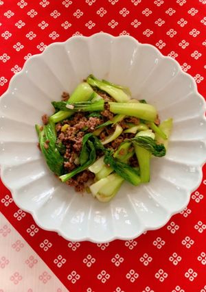 青梗菜とひき肉のオイスターソース炒め-レシピのメイン写真