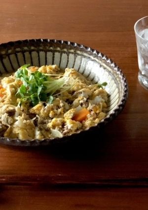 牛挽肉と季節野菜の卵とじ-レシピのメイン写真