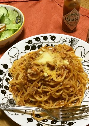 お鍋1つトマトジュースでミートスパゲティ-レシピのメイン写真