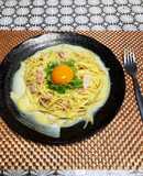 胡麻豆乳スープの鍋の素でカルボナーラ
