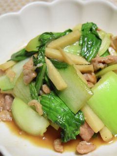 チンゲン菜と豚こま肉のめんつゆ炒め-レシピのメイン写真