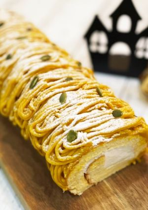 ふわふわ♡かぼちゃシフォンロールケーキ♪-レシピのメイン写真