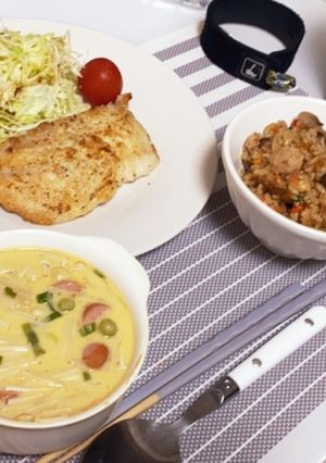魚のムニエルと茶碗蒸し和食-レシピのメイン写真