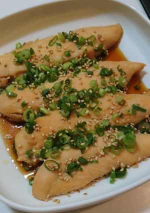 簡単！レンジで♪鶏ささみのスタミナ蒸し♪-レシピのメイン写真
