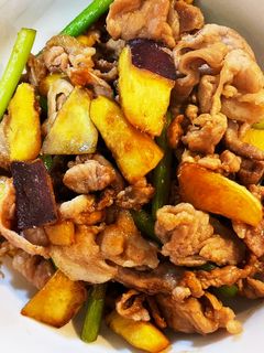 にんにくの芽&さつまいも&豚肉の甘辛炒め-レシピのメイン写真