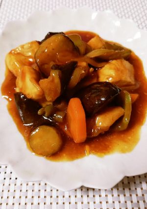 ご飯に合う！ナスと鶏胸肉の甘酢あん-レシピのメイン写真