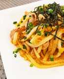 お酒がすすむ♡明太キムチうどん