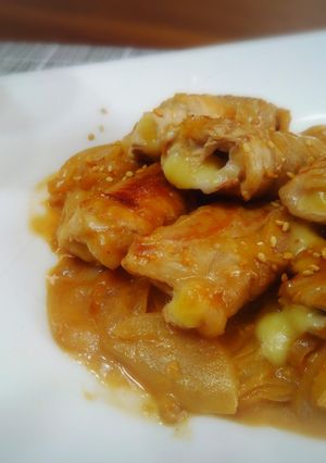 ＊豚肉チーズ巻きと玉葱のマヨポン焼き＊-レシピのメイン写真