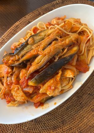 ナスと鶏胸肉のヘルシーとまとパスタ-レシピのメイン写真