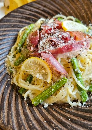 レモンクリームパスタ、生ハム、アスパラ。-レシピのメイン写真