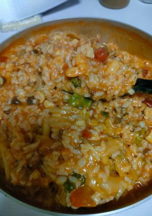 海老たっぷりの鶏肉と野菜ドリア鍋-レシピのメイン写真
