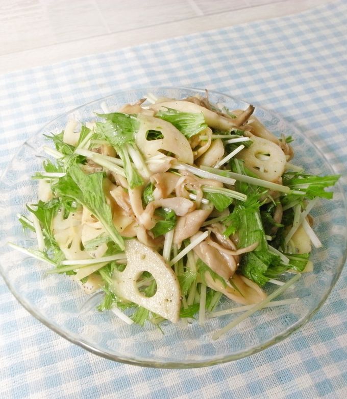 デパ地下風!れんこんと舞茸と水菜のサラダ-レシピのメイン写真