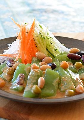 刺身こんにゃくと蒸し豆のごまだれがけ♪-レシピのメイン写真