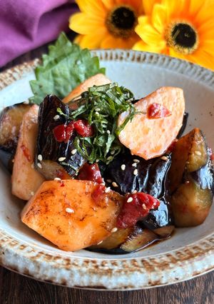 【さっぱり副菜】山芋とナスの梅醤油炒め-レシピのメイン写真