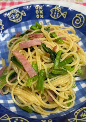 小松菜とベーコンの香味パスタ♪-レシピのメイン写真