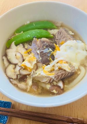 鯖とキノコの卵とじうどん-レシピのメイン写真