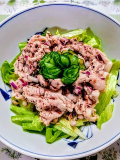 簡単ランチ!胡瓜レタス梅しゃぶ豚丼サラダ-レシピのメイン写真
