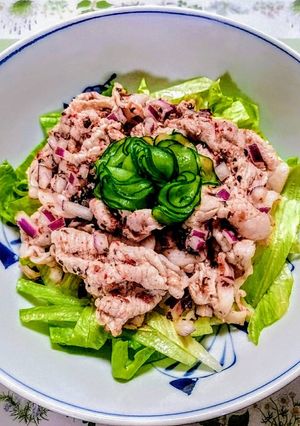 簡単昼食！胡瓜レタス梅冷しゃぶ豚丼サラダ-レシピのメイン写真