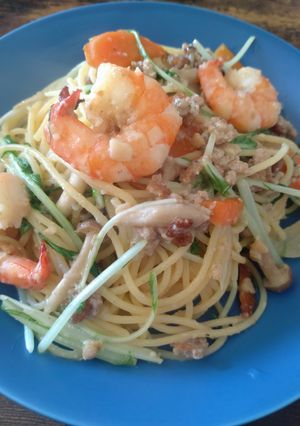 えびと豚ミンチの酒粕パスタ-レシピのメイン写真