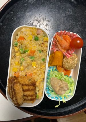 レンジ簡単洋風さっぱり梅クッパ味炒飯弁当-レシピのメイン写真