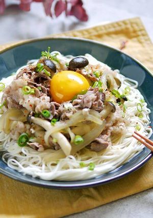 すき焼き風　肉たまそうめん-レシピのメイン写真