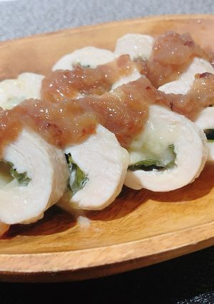 レンジで！鶏むねしそチーズ巻き梅肉ソース-レシピのメイン写真