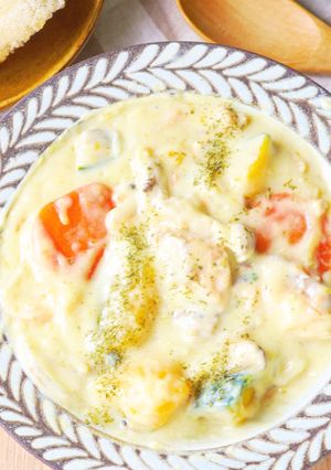 ルー不要♪かぼちゃと秋鮭の豆乳シチュー-レシピのメイン写真
