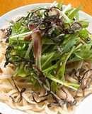 胡麻油香る！水菜と塩昆布のぶっかけうどん