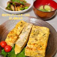 รูปของ 大葉と明太子とチーズのだし巻き玉子