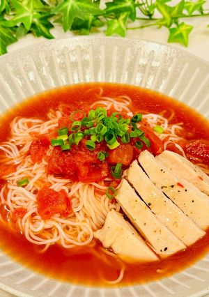 簡単！冷製トマトスープ素麺-レシピのメイン写真