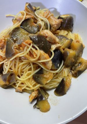 トマトジュースで作るナスのパスタ-レシピのメイン写真