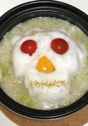 ねぎ雑炊ドクロ仕立て(ハロウィンご飯)-レシピのメイン写真