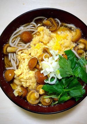 たっぷり卵でとじたなめこ蕎麦-レシピのメイン写真