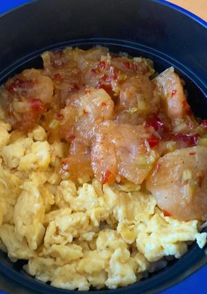 お弁当用☆スイートチリ海老＆炒り玉子丼-レシピのメイン写真