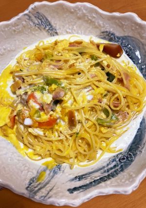 かぼちゃのシチューでカボナーラスパゲティ-レシピのメイン写真