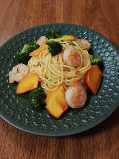 ブロッコリー柿と海老のペペロンチーノ-レシピのメイン写真