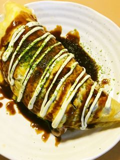 豆苗と豚肉のとん平焼き風ソースオムレツ-レシピのメイン写真
