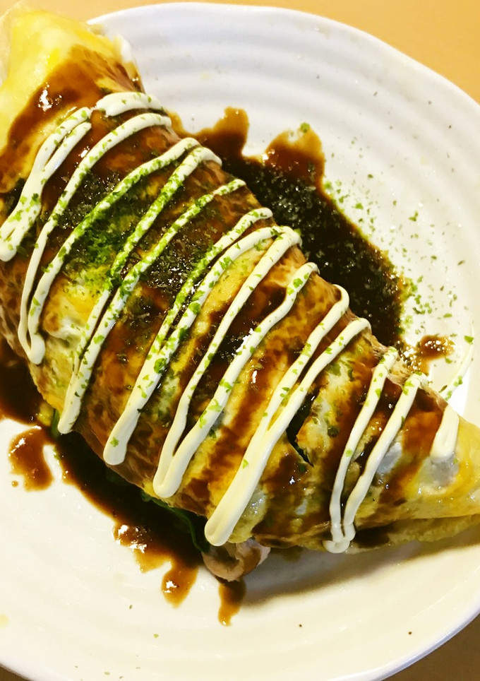 豆苗と豚肉のとん平焼き風ソースオムレツ-レシピのメイン写真