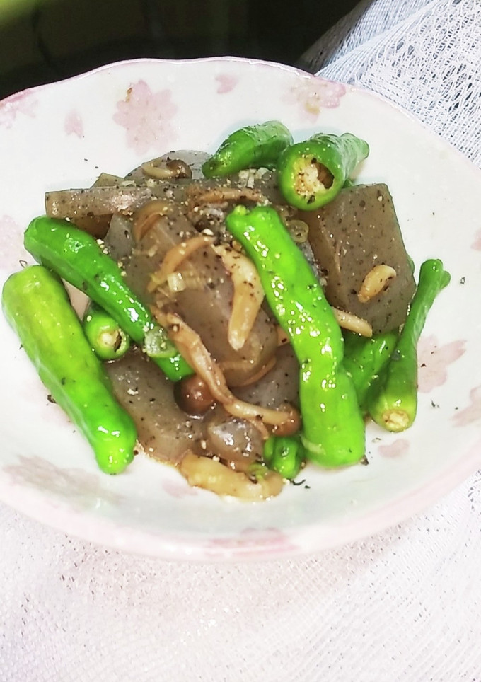 こんにゃくとししとうの麺つゆ炒め-レシピのメイン写真